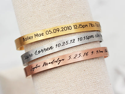 Birth Stat Cuff Bracelet | Thin Cuff