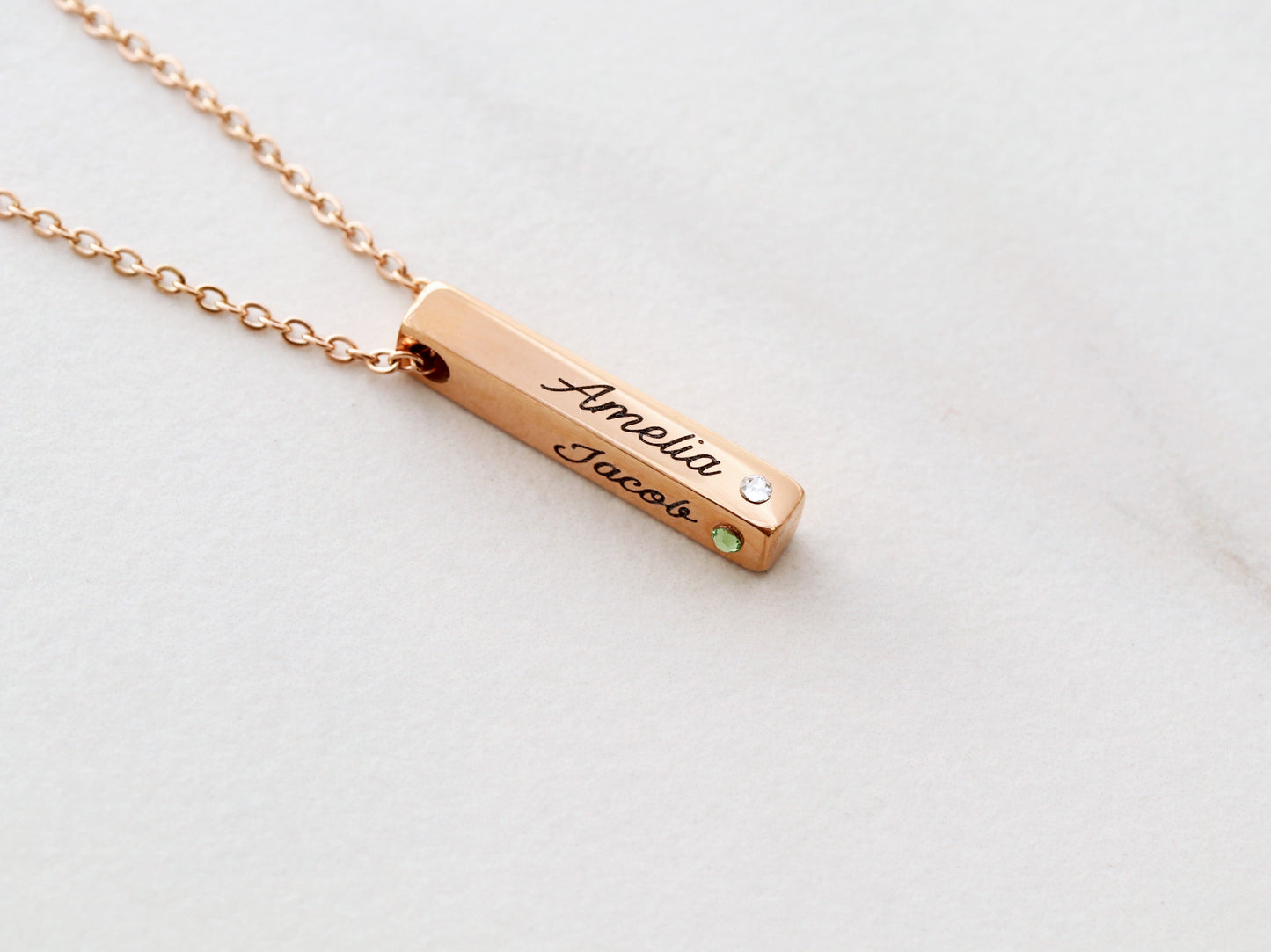 4 Sided Birthstone Bar Necklace | Short Bar