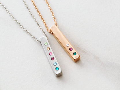 4 Sided Birthstone Bar Necklace | Short Bar