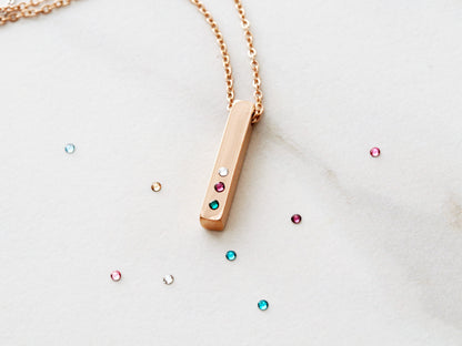 4 Sided Birthstone Bar Necklace | Short Bar