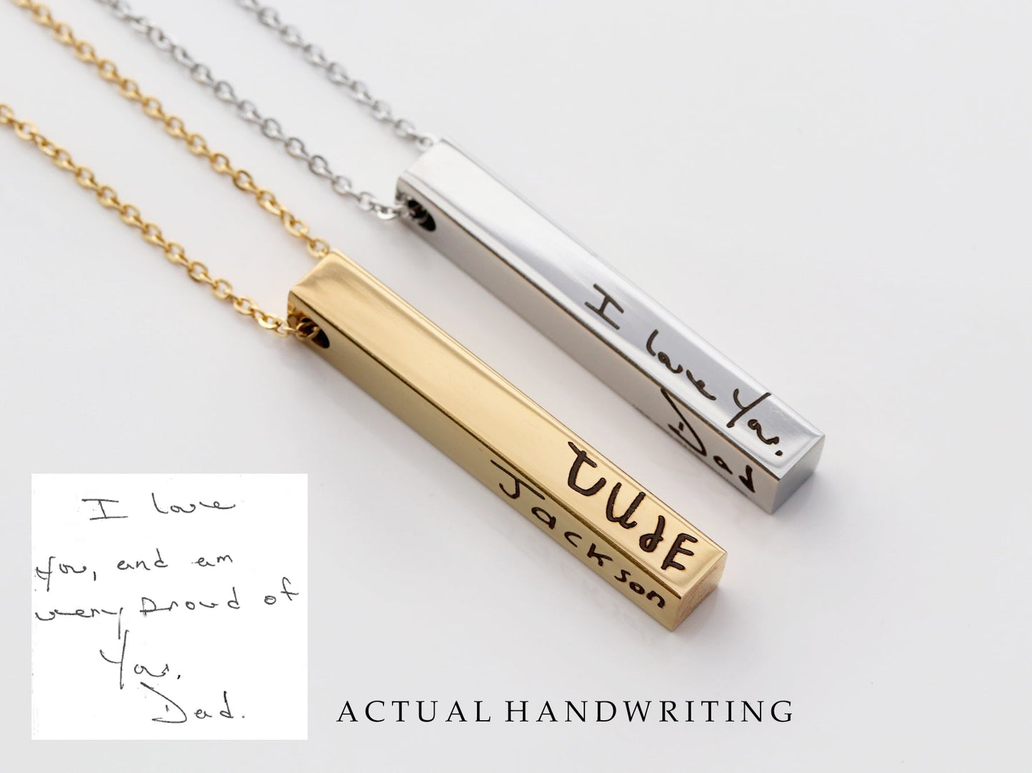 4 Sided Handwriting Bar Necklace