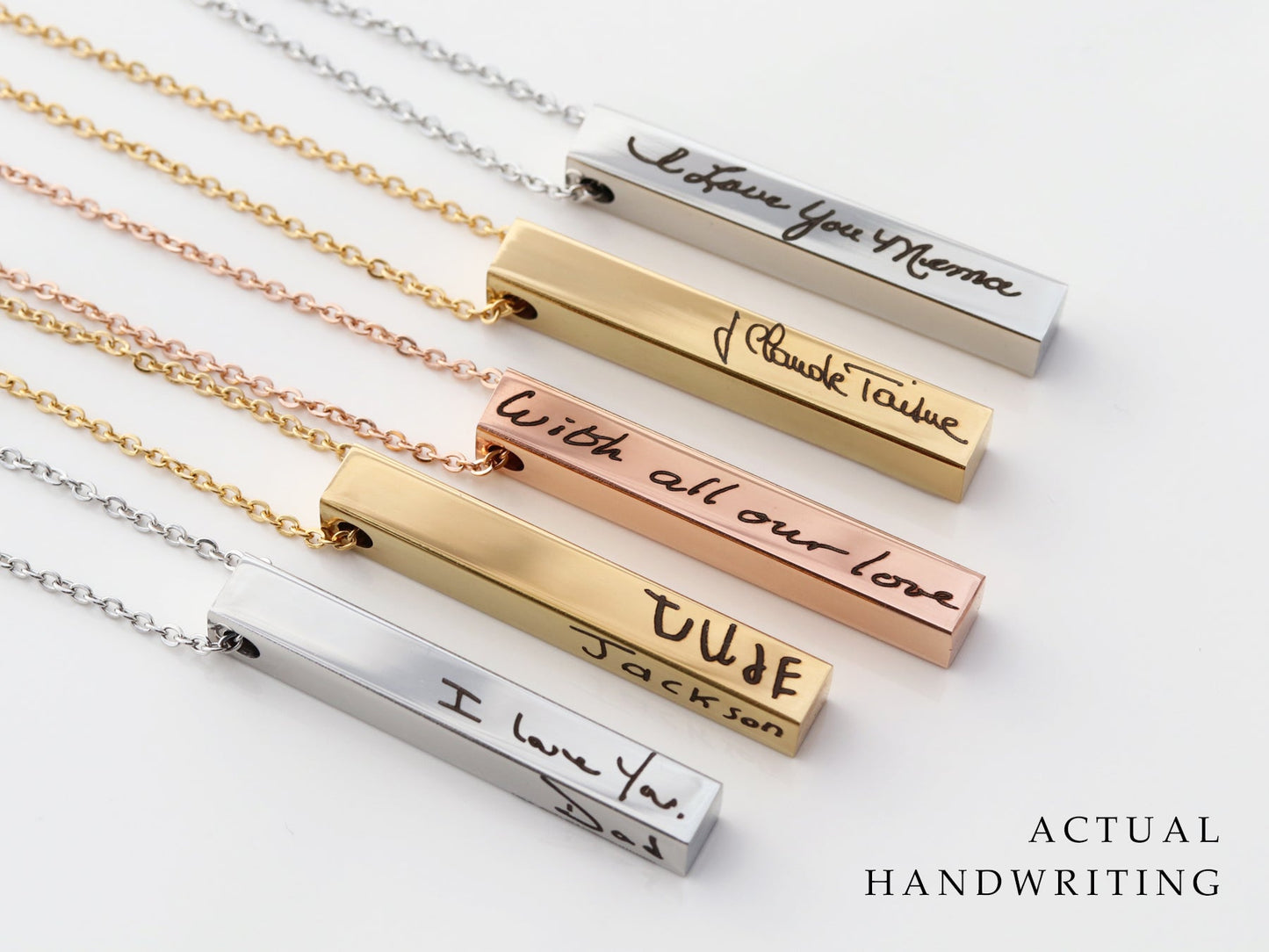 4 Sided Handwriting Bar Necklace