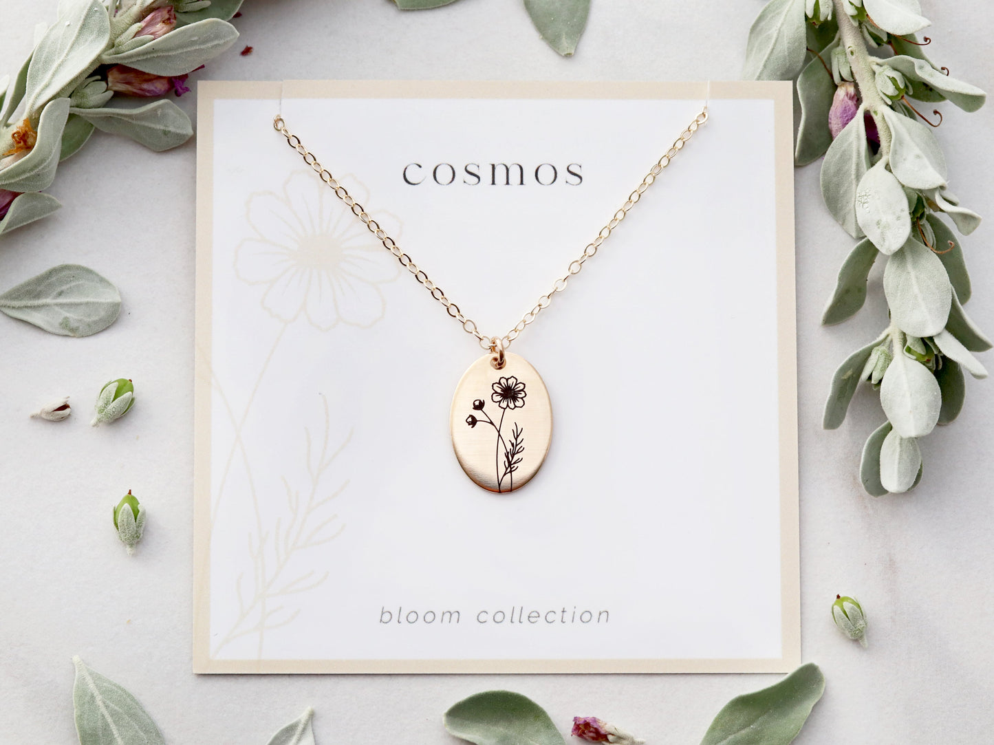 Oval Birth Flower Necklace