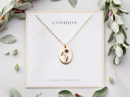 Oval Birth Flower Necklace