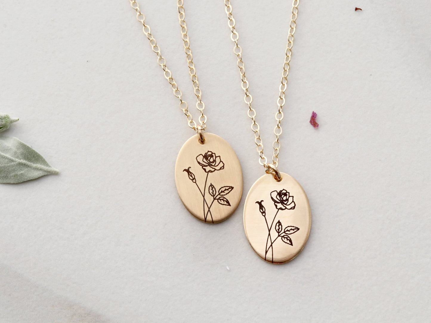 Oval Birth Flower Necklace