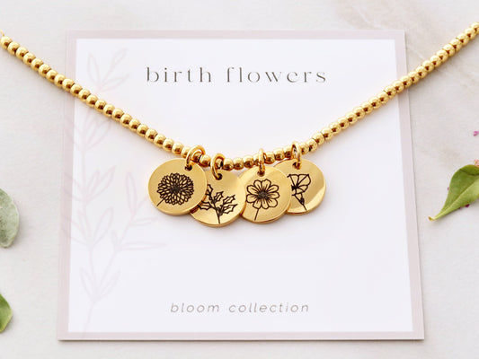 Birth Flower Beaded Bracelet | 13mm Discs