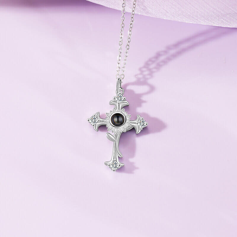 Photo Projection Necklace | Necklace with Picture Inside | Cross Pendant