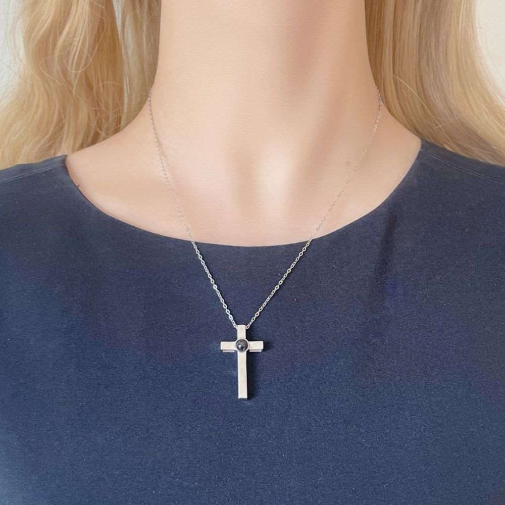 Cross Projection Necklace Couple Set for Her for Him - Customodish