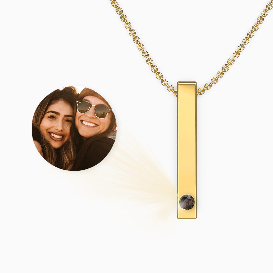 Custom 3D Pillar Bar Pendant Hidden Photo Necklace