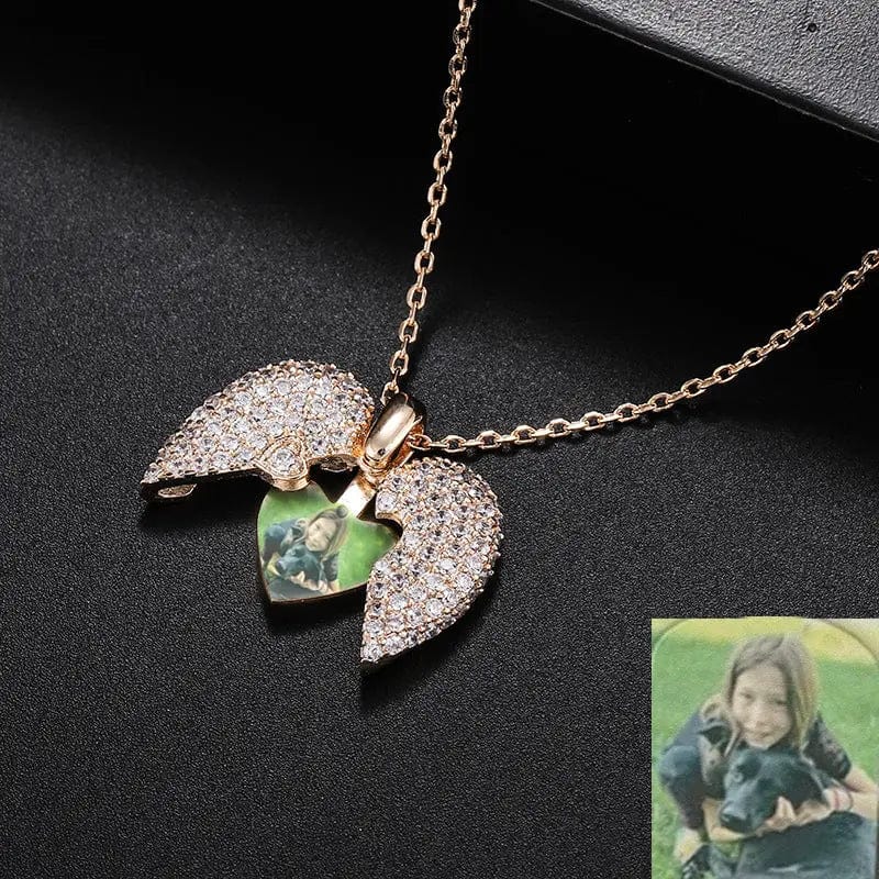 Custom Bling Heart Locket Hidden Photo Necklace