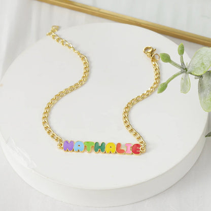 Custom Colored Enamel Name Charm Bracelet