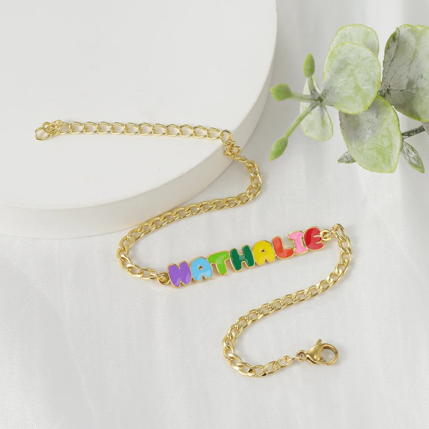 Custom Colored Enamel Name Charm Bracelet