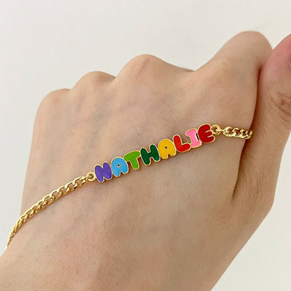 Custom Colored Enamel Name Charm Bracelet