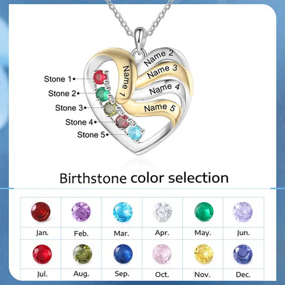 Heart Shaped Birthstone Necklace for Mom, Mothers Birthstone Necklace, Custom Name Necklace, Custom Name Necklace, Mother's Day Gift