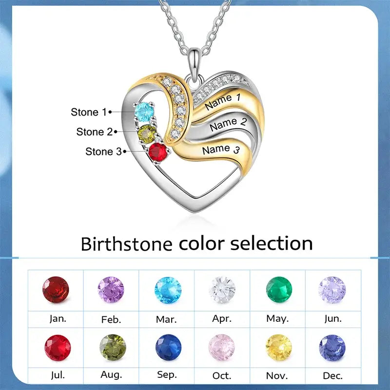 Heart Shaped Birthstone Necklace for Mom, Mothers Birthstone Necklace, Custom Name Necklace, Custom Name Necklace, Mother's Day Gift