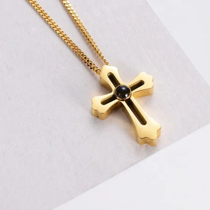 Custom Cross Pendant Hidden Photo Necklace