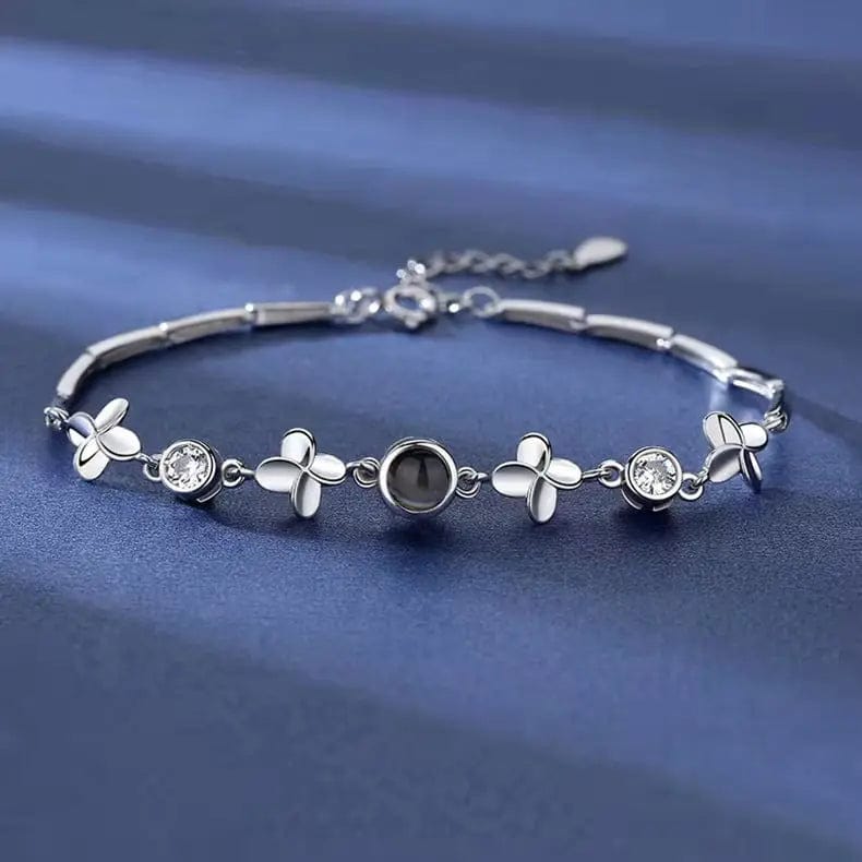 Custom Four-Leaf Clover Zircon Hidden Photo Bracelet