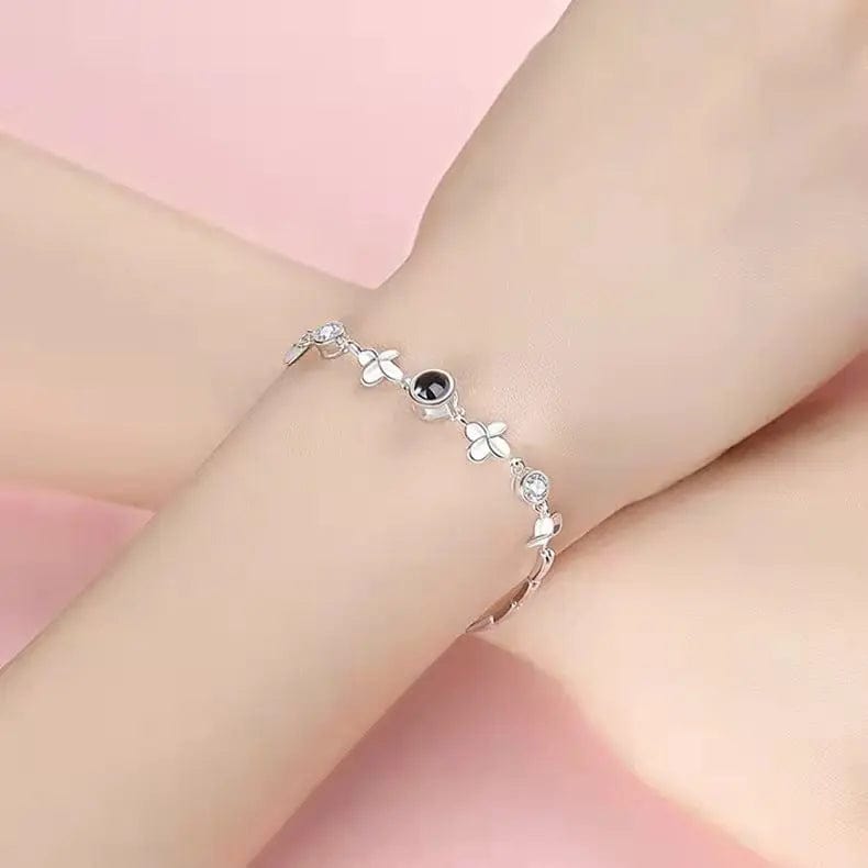 Custom Four-Leaf Clover Zircon Hidden Photo Bracelet