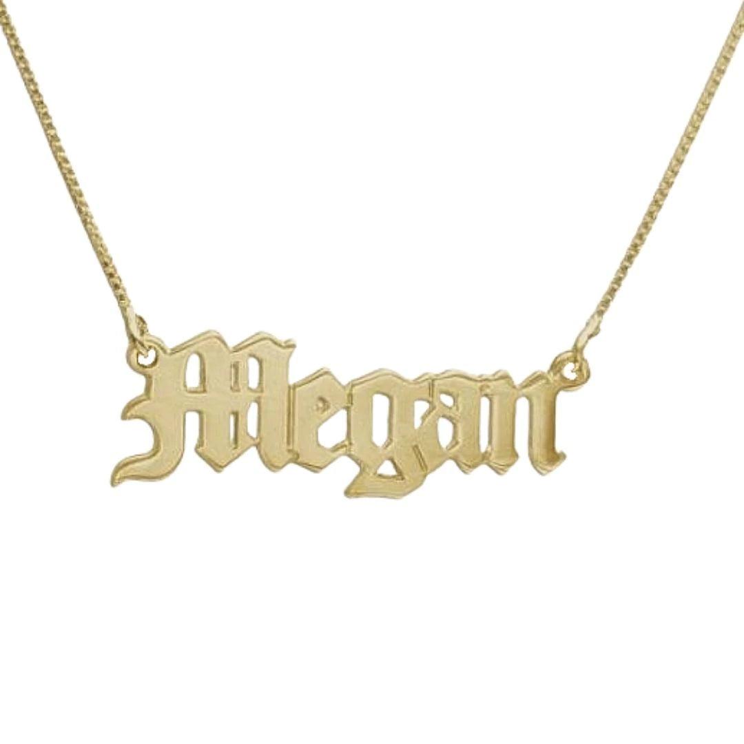 Custom Gothic Old English Name Necklace | Box Chain