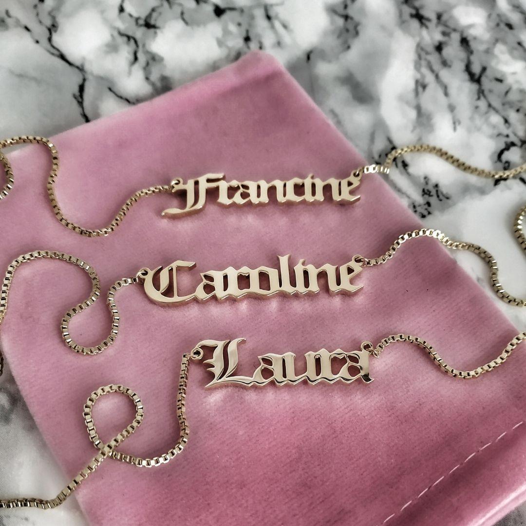 Custom Gothic Old English Name Necklace | Box Chain