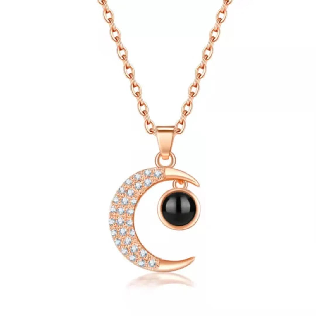 Custom Half Moon Zircon Hidden Photo Necklace