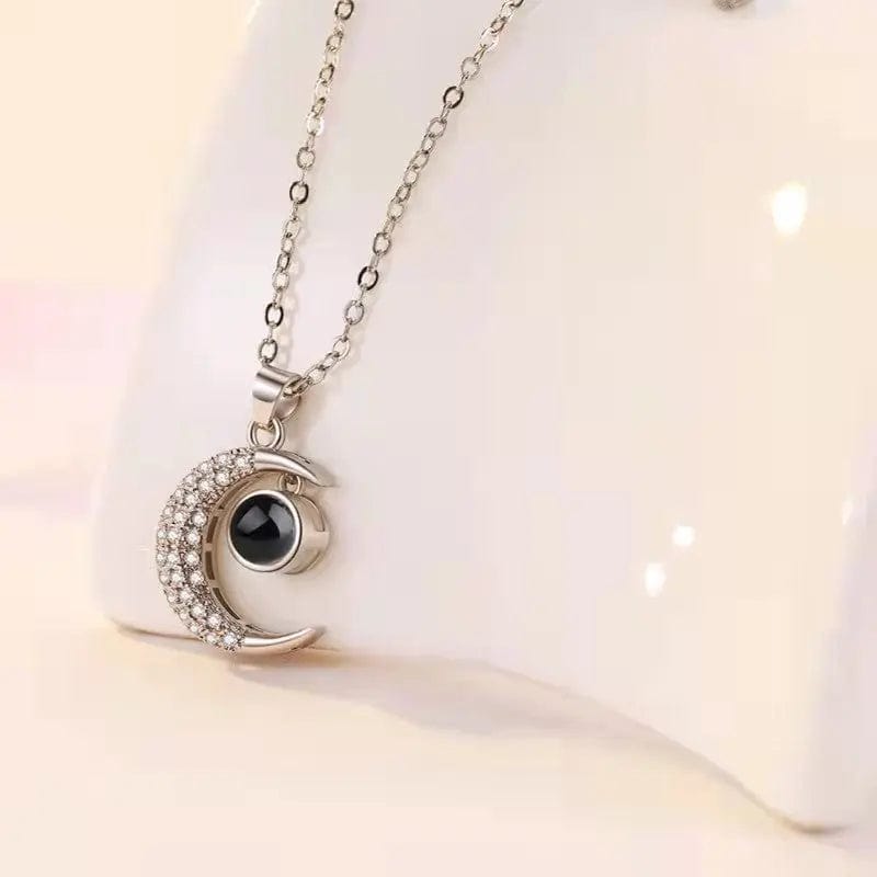 Custom Half Moon Zircon Hidden Photo Necklace