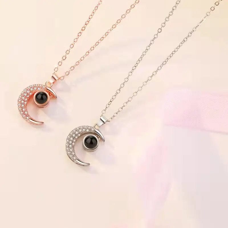 Custom Half Moon Zircon Hidden Photo Necklace