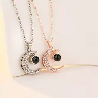 Custom Half Moon Zircon Hidden Photo Necklace