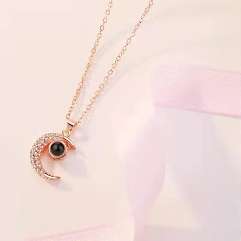 Custom Half Moon Zircon Hidden Photo Necklace