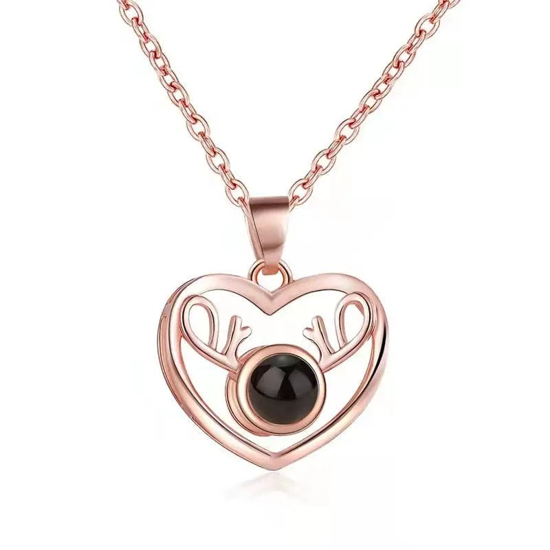 Custom Heart Deer Zircon Gem Hidden Photo Necklace