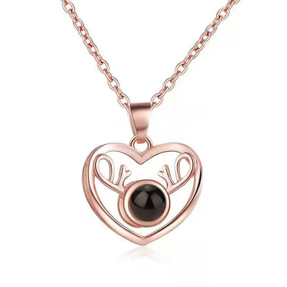 Custom Heart Deer Zircon Gem Hidden Photo Necklace