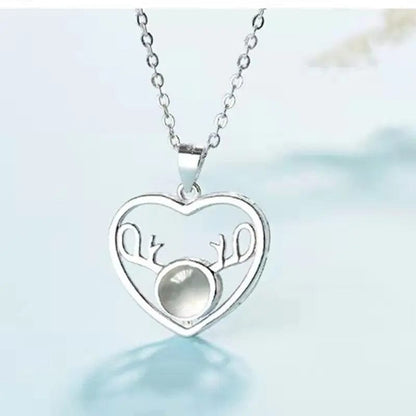 Custom Heart Deer Zircon Gem Hidden Photo Necklace