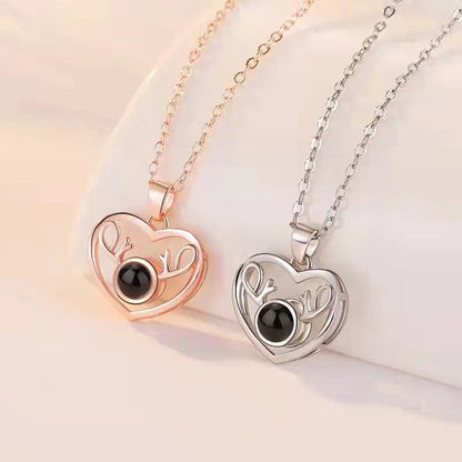 Custom Heart Deer Zircon Gem Hidden Photo Necklace