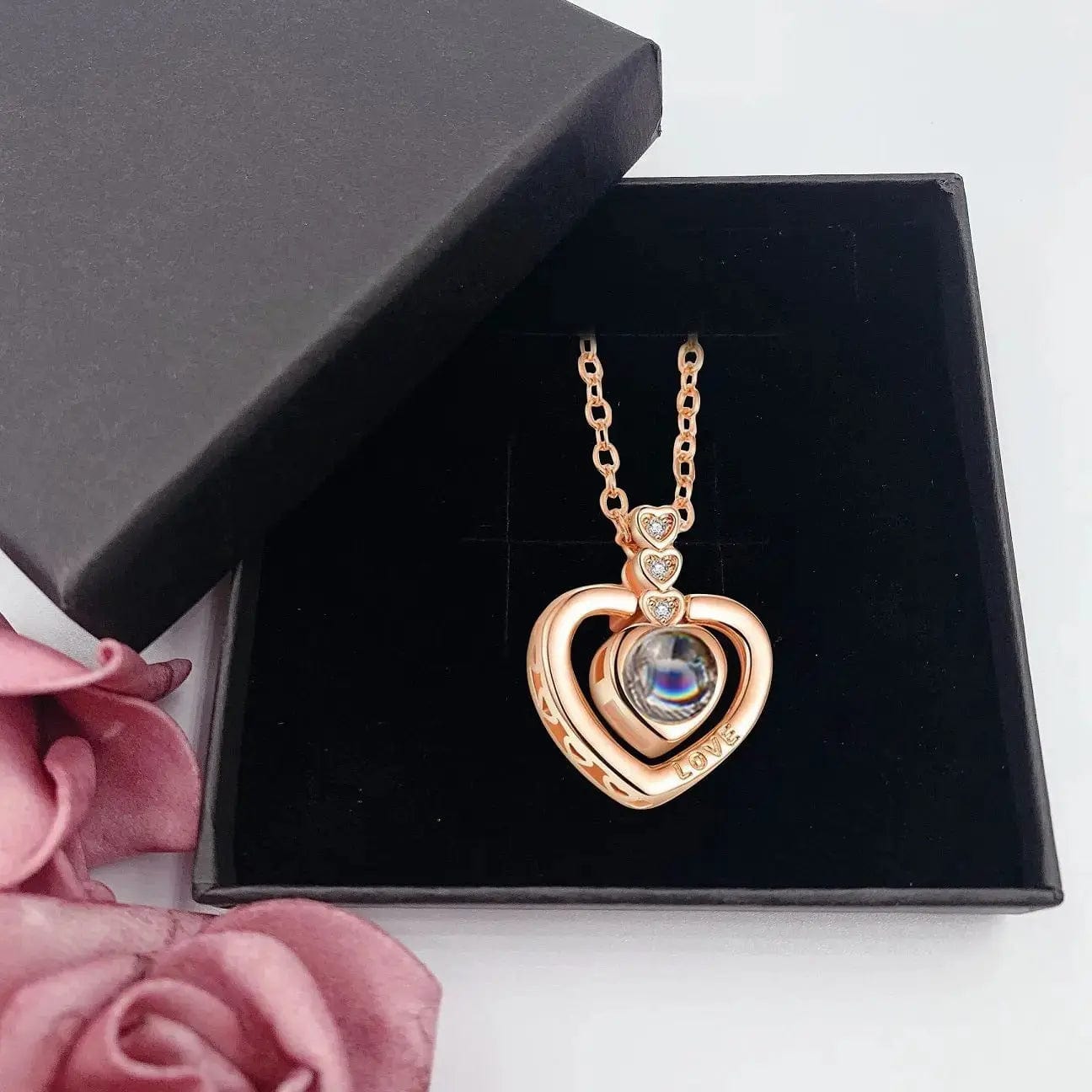 Custom Heart Drop Projection Photo Necklace | Upload Your Hidden Photo