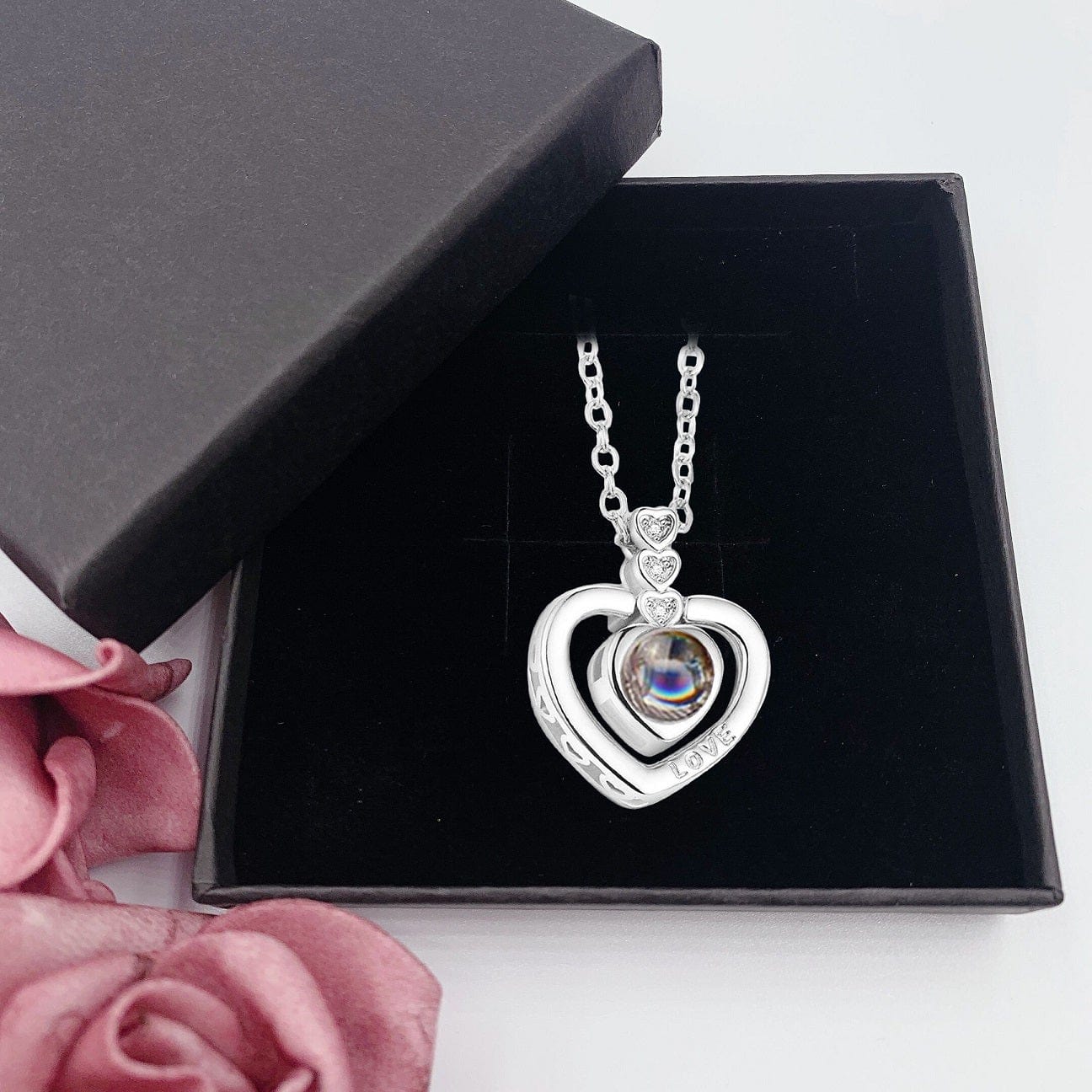 Custom Heart Drop Projection Photo Necklace | Upload Your Hidden Photo