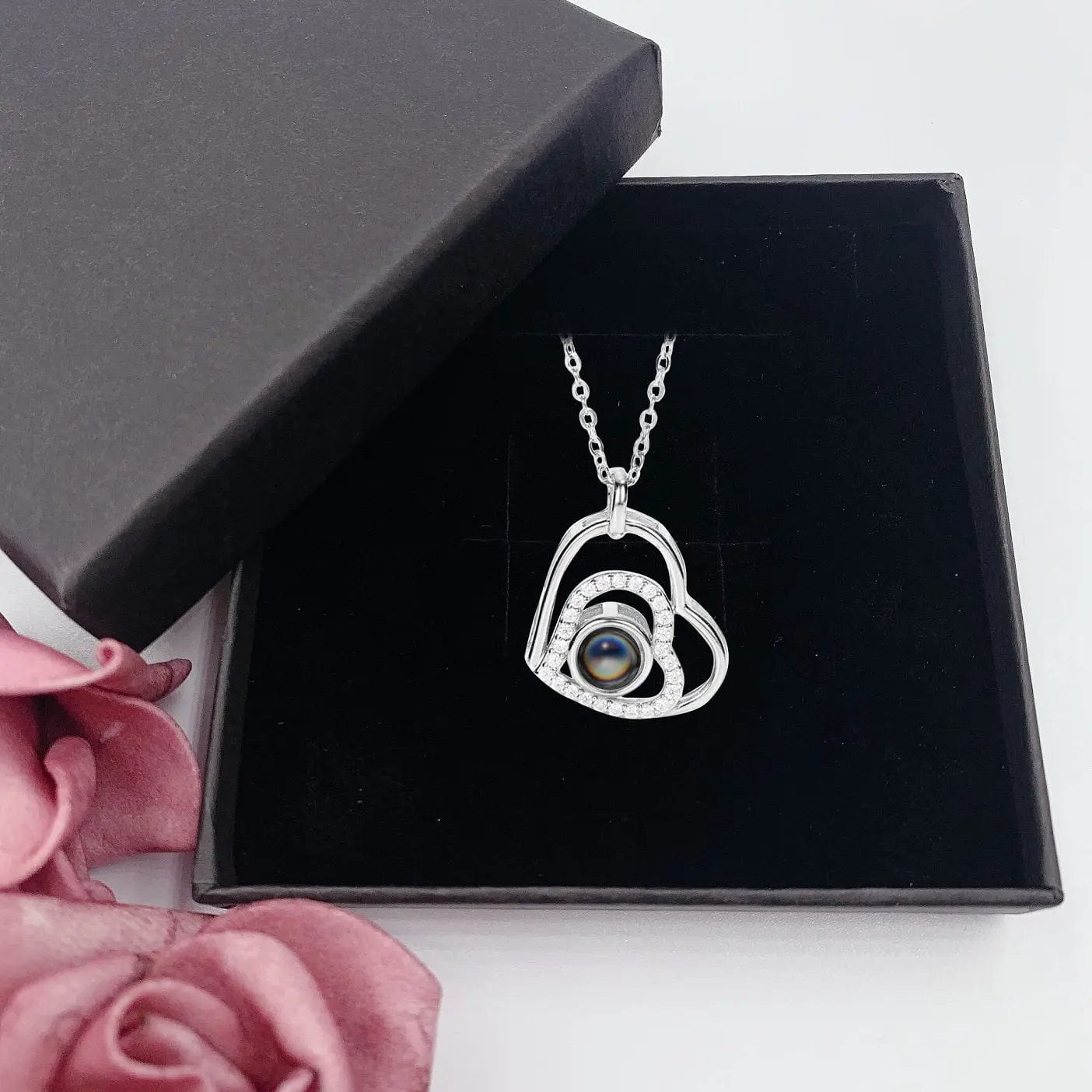 Custom Heart Drop Projection Photo Necklace | Upload Your Hidden Photo