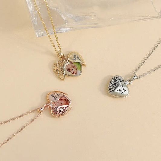 Custom Heart Hollow Hidden Photo Necklace