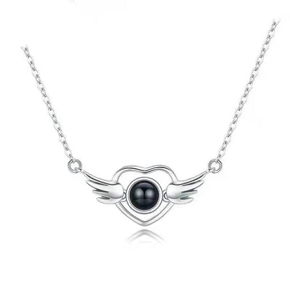 Custom Heart Wing Zircon Gem Hidden Photo Necklace