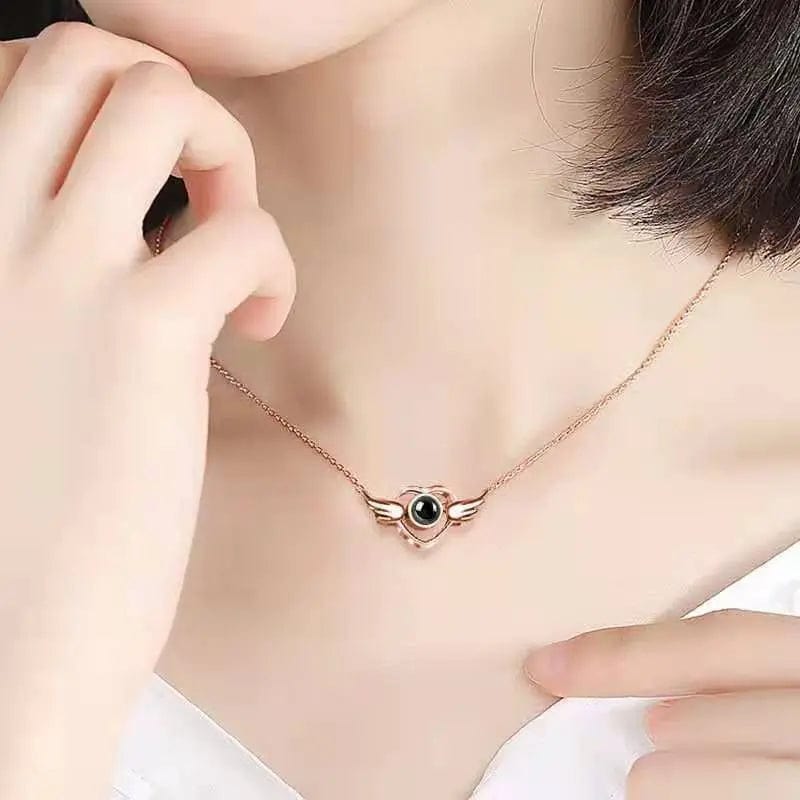 Custom Heart Wing Zircon Gem Hidden Photo Necklace