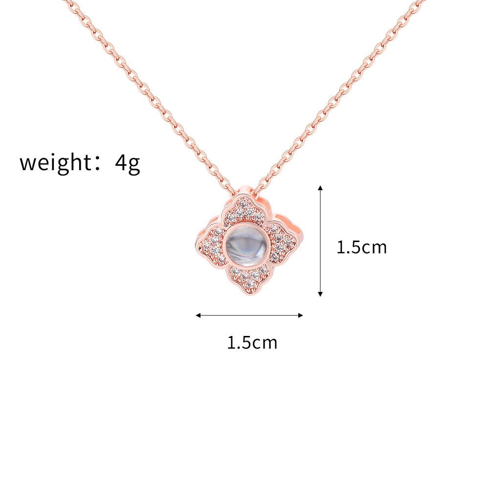 Custom Hidden Photo Projection 4 Petal Flower Necklace