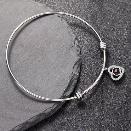 Custom Hidden Photo Projection Adjustable Bangle Heart Zircon Bracelet