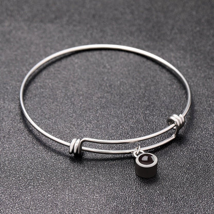 Custom Hidden Photo Projection Adjustable Bangle Round Zircon Bracelet