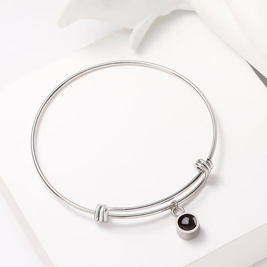 Custom Hidden Photo Projection Adjustable Bangle Round Zircon Bracelet