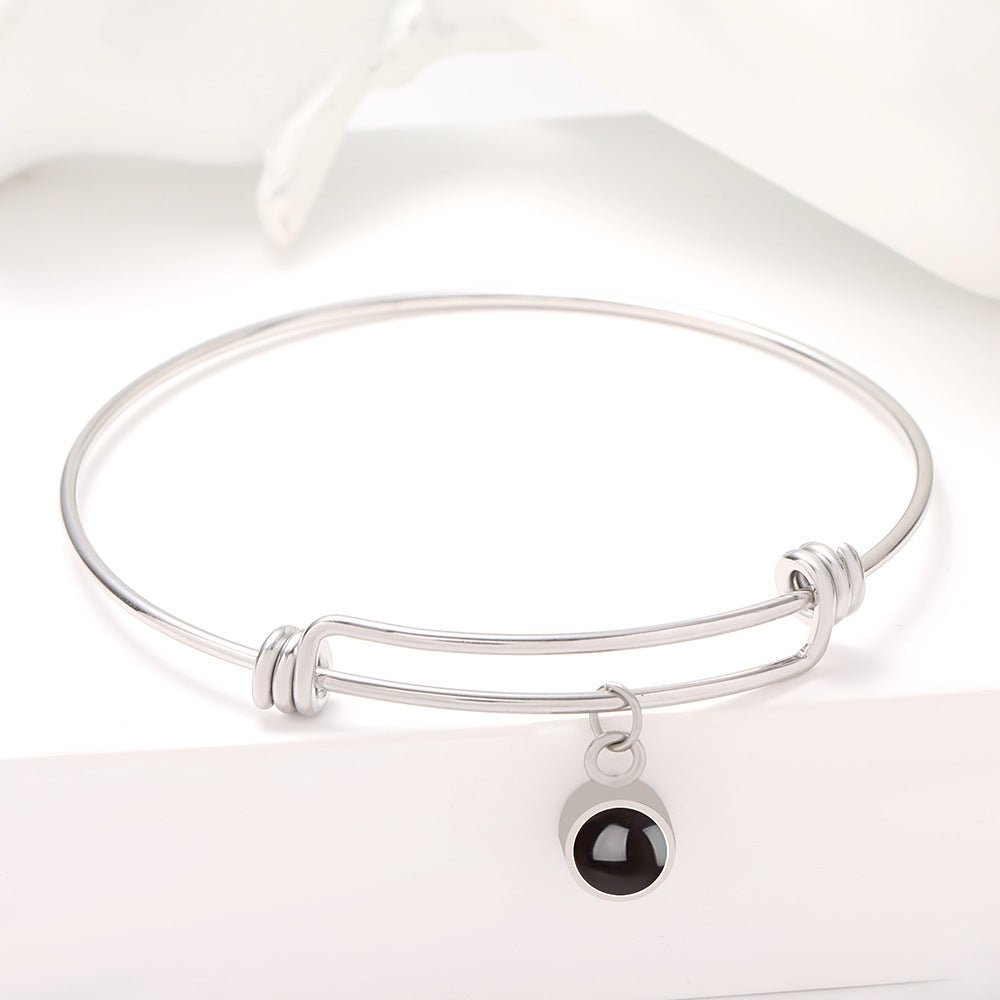 Custom Hidden Photo Projection Adjustable Bangle Round Zircon Bracelet