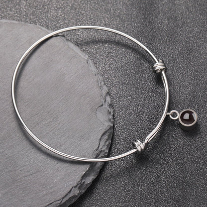 Custom Hidden Photo Projection Adjustable Bangle Round Zircon Bracelet