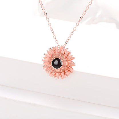 Custom Hidden Photo Projection Bloom Sunflower Necklace