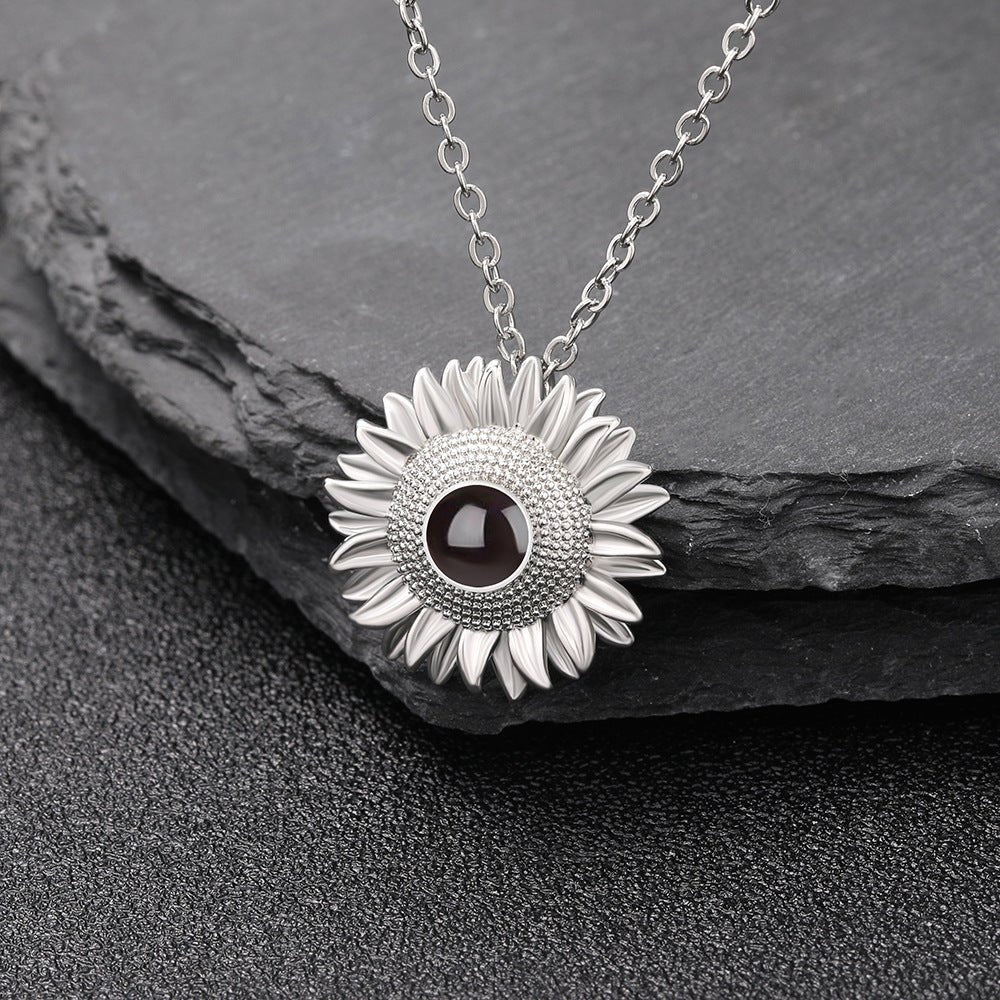 Custom Hidden Photo Projection Bloom Sunflower Necklace