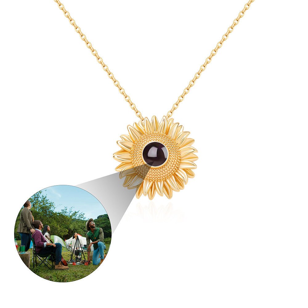 Custom Hidden Photo Projection Bloom Sunflower Necklace