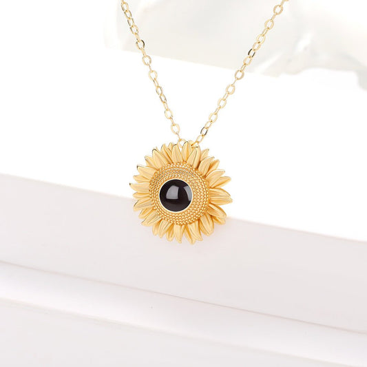 Custom Hidden Photo Projection Bloom Sunflower Necklace