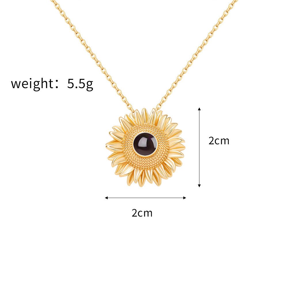 Custom Hidden Photo Projection Bloom Sunflower Necklace